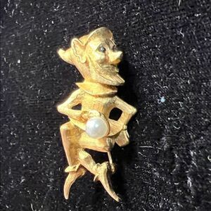 Vintage Marcel Boucher Elf Brooch Faux Pearl & Rhinestone Eyes – Signed #7456
